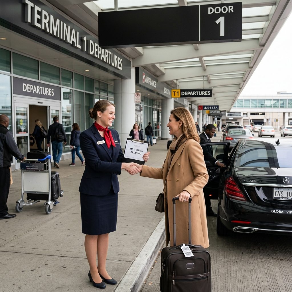 FastTrack agent welcoming a departing passenger at the curb of Hanoi Noi Bai (HAN) Terminal 2